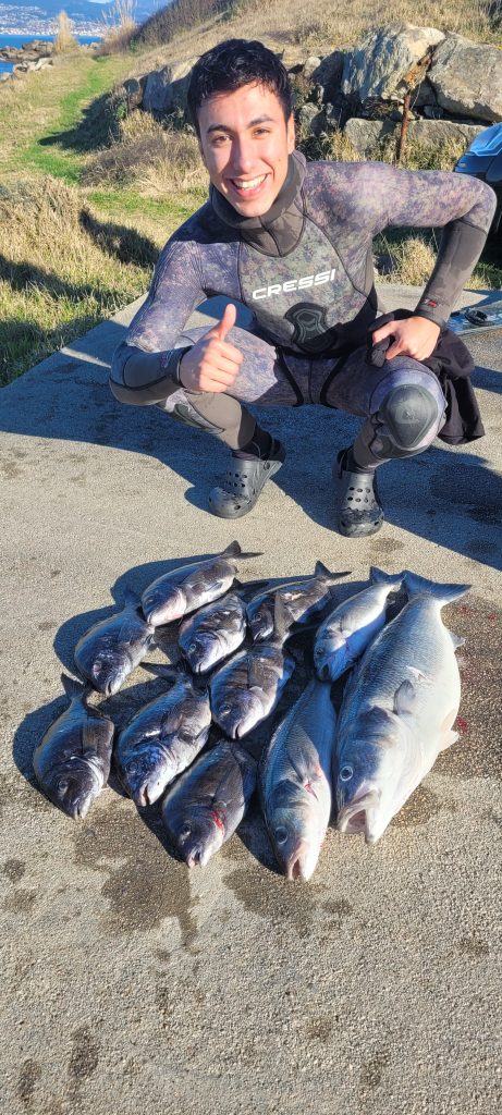 Pesca de sargos, lubinas y un gran robalo después de hacer el curso de pesca submarina de nivel avanzado.